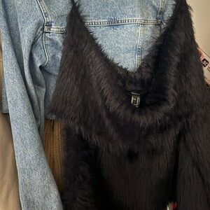 Black Faux Fur Top Off the Shoulder